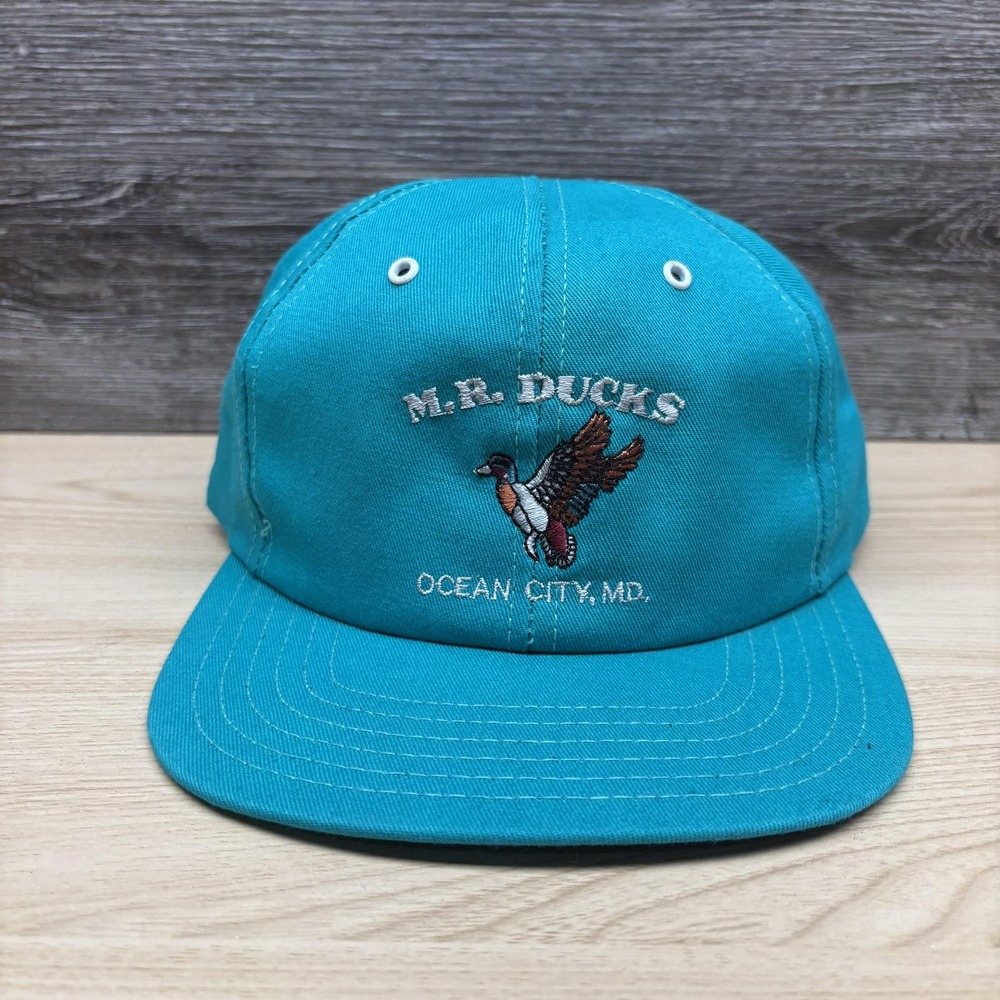 Vintage MR Ducks Hat Cap Snap Back One Size Teal Embroidered Ocean City MD 90s
